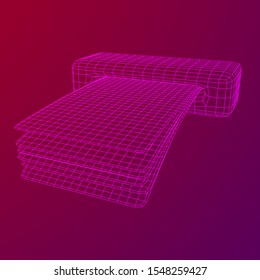 ATM insert cash withdrawal. Dollar banknotes in automated teller machine slot. Financial transaction, e-payment concept. Quick cash, money wireframe low poly mesh vector illustration.