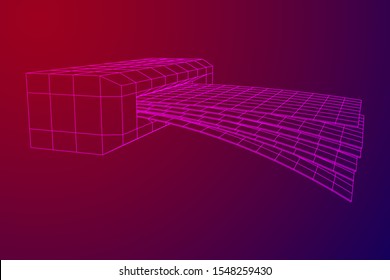 ATM insert cash withdrawal. Dollar banknotes in automated teller machine slot. Financial transaction, e-payment concept. Quick cash, money wireframe low poly mesh vector illustration.