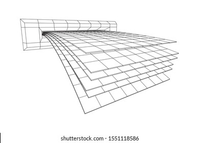 ATM insert cash withdrawal. Dollar banknotes in automated teller machine slot. Financial transaction, e-payment concept. Quick cash, money wireframe low poly mesh vector illustration.