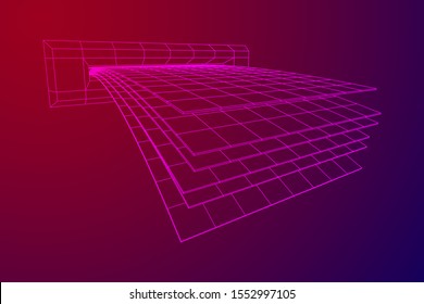 ATM insert cash withdrawal. Dollar banknotes in automated teller machine slot. Financial transaction, e-payment concept. Quick cash, money wireframe low poly mesh vector illustration.