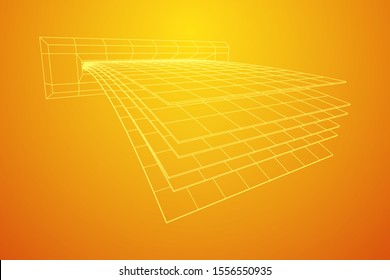 ATM insert cash withdrawal. Dollar banknotes in automated teller machine slot. Financial transaction, e-payment concept. Quick cash, money wireframe low poly mesh vector illustration.