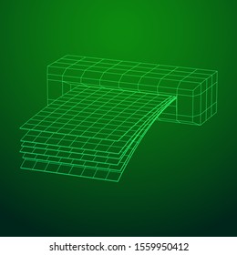 ATM insert cash withdrawal. Dollar banknotes in automated teller machine slot. Financial transaction, e-payment concept. Quick cash, money wireframe low poly mesh vector illustration.
