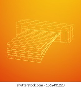 ATM insert cash withdrawal. Dollar banknotes in automated teller machine slot. Financial transaction, e-payment concept. Quick cash, money wireframe low poly mesh vector illustration.