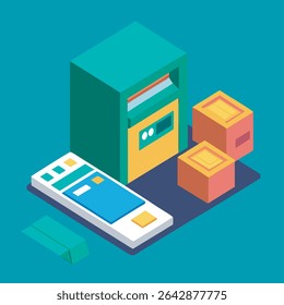 Atm Isometric Icon Concept and Three Dimensional Design