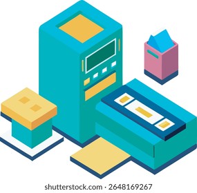 atm isometric icon concept and three dimensional 