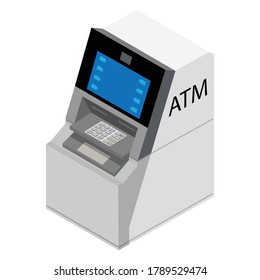 ATM isometric view isolated on white background. Automated teller machine. Vector