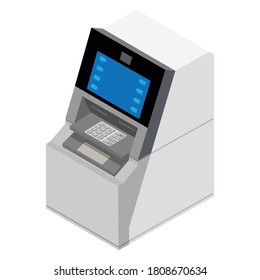 ATM isometric view isolated on white background. Automated teller machine. Vector