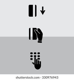 ATM keypad and POS-Terminal - simple icons of hand with credit card