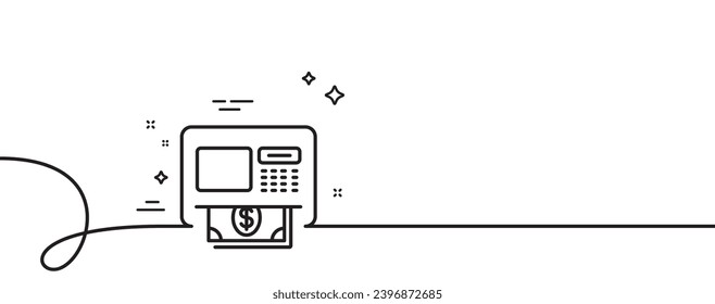 ATM line icon. Continuous one line with curl. Money withdraw sign. Payment machine symbol. ATM single outline ribbon. Loop curve pattern. Vector