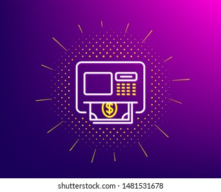 ATM line icon. Halftone pattern. Money withdraw sign. Payment machine symbol. Gradient background. ATM line icon. Yellow halftone pattern. Vector