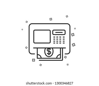 ATM line icon. Money withdraw sign. Payment machine symbol. Geometric shapes. Random cross elements. Linear ATM icon design. Vector