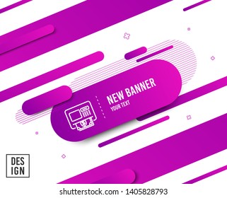 ATM line icon. Money withdraw sign. Payment machine symbol. Diagonal abstract banner. Linear aTM icon. Geometric line shapes. Vector