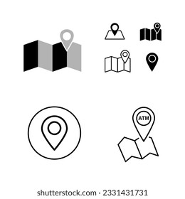 ATM location icon, map pin icon set flat illustration on white background..eps