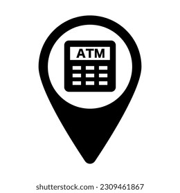 ATM location information map pin silhouette icon. Vector.
