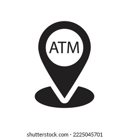ATM location pin icon design. Location and bank card icon. GPS ATM. Payment by card. isolated on white background. vector illustration