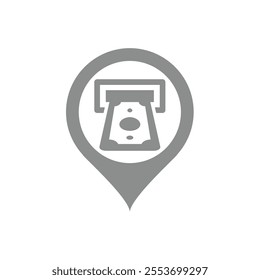 ATM location pin vector icon. Cash machine direction position.