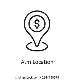 Atm Location Vector Outline Icon Design illustration. Business And Data Management Symbol on White background EPS 10 File