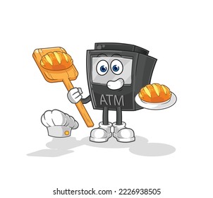 the ATM machine baker with bread. cartoon mascot vector
