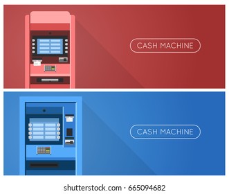 ATM machine in bank or office banners. 