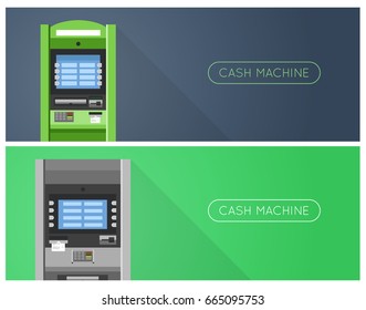 ATM machine in bank or office banners. 