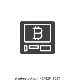 ATM machine with a Bitcoin vector icon. filled flat sign for mobile concept and web design. Cryptocurrency ATM glyph icon. Symbol, logo illustration. Vector graphics