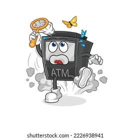 the ATM machine catch butterfly illustration. character vector