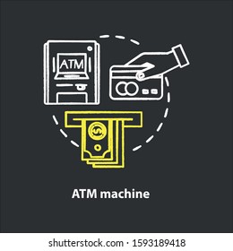 ATM machine chalk concept icon. Bankomat idea. Cashpoint, cashline. Money withdrawal. Financial operation. Digital banking. Vector isolated chalkboard illustration
