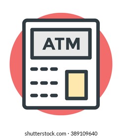 ATM Machine Colored Vector Icon 