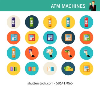 atm machine concept Flat icons.