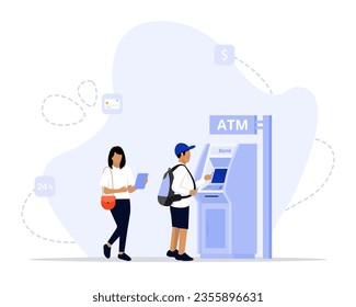 Atm machine concept illustration. Suitable for web landing page, ui, mobile app, editorial design, flyer, banner, and other related 
occasion.