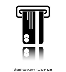 ATM machine and credit card icon. Black icon with mirror reflect