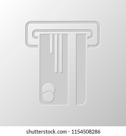 ATM machine and credit card icon. Paper design. Cutted symbol. Pitted style