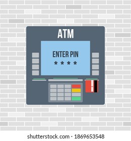 atm machine with credit card and message enter pin