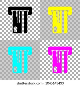 ATM machine and credit card. simple silhouette. Colored set of cmyk icons on transparent background