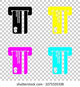 ATM machine and credit card. simple silhouette. Colored set of c