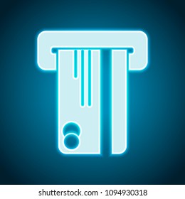 ATM machine and credit card. simple silhouette. Neon style. Light decoration icon. Bright electric symbol