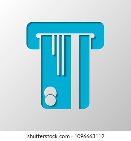 ATM machine and credit card. simple silhouette. Paper design. Cutted symbol with shadow