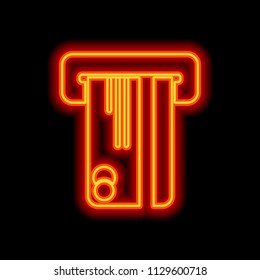 ATM machine and credit card. simple silhouette. Orange neon style on black background. Light icon