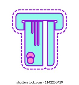 ATM machine and credit card. simple silhouette. Colored sketch with dotted border on white background