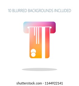 ATM machine and credit card. simple silhouette. Colorful logo concept with simple shadow on white. 10 different blurred backgrounds included