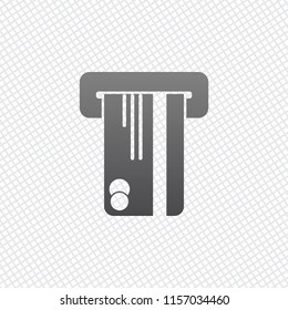 ATM machine and credit card. simple silhouette. On grid background