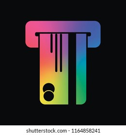 ATM machine and credit card. simple silhouette. Rainbow color and dark background