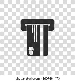 ATM machine and credit card. simple silhouette. Black symbol on transparency grid