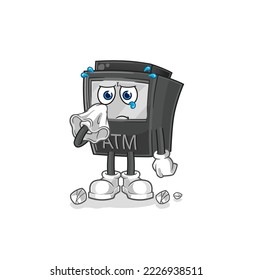 the ATM machine cry with a tissue. cartoon mascot vector