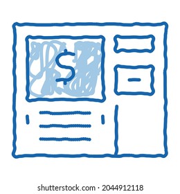 atm machine display sketch icon vector. Hand drawn blue doodle line art atm machine display sign. isolated symbol illustration