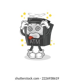 el cajero automático mascota mareada. vector de dibujos animados