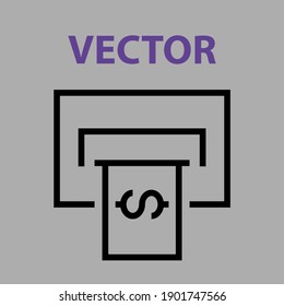 Atm machine with dollar Vector line icon Editable stroke. Business icon simple icon isolated