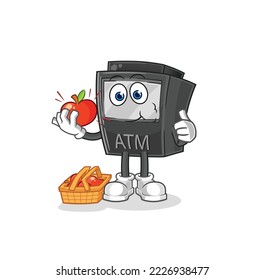 the ATM machine eating an apple illustration. character vector