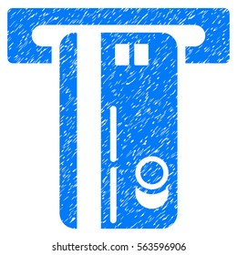 ATM Machine grainy textured icon for overlay watermark stamps. Flat symbol with dust texture. Dotted vector blue ink rubber seal stamp with grunge design on a white background.