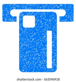 ATM Machine grainy textured icon for overlay watermark stamps. Flat symbol with dust texture. Dotted vector blue ink rubber seal stamp with grunge design on a white background.